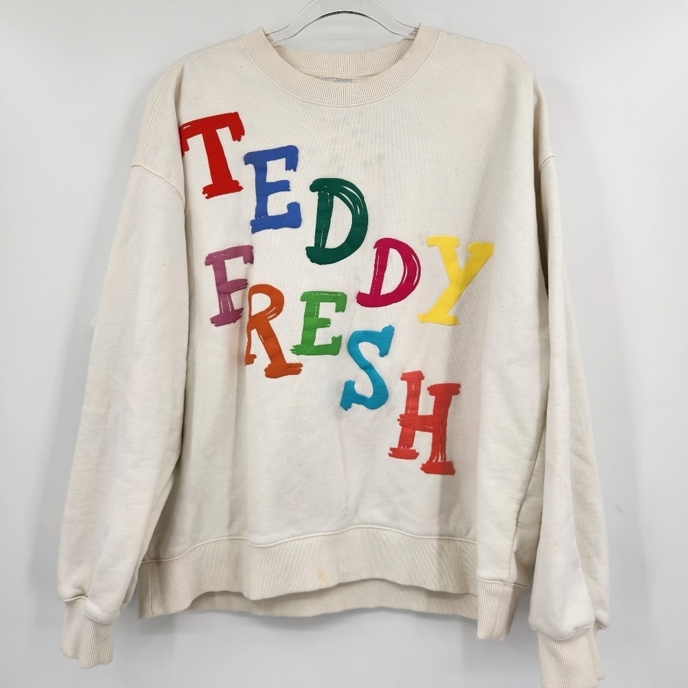 Teddy Fresh Sweatshirt Puffy Paint White Unisex Adult Size XL Crewneck